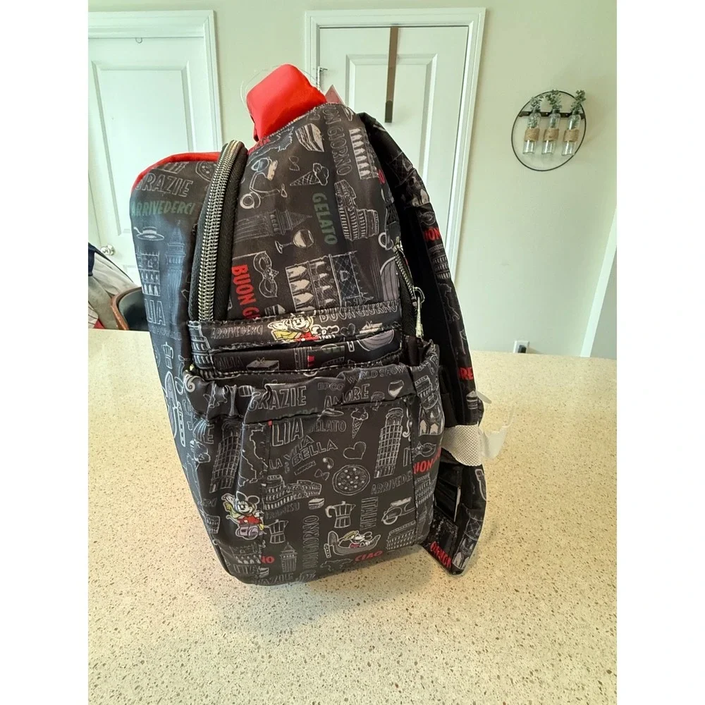 DISNEY EPCOT PARK BACKPACK/MICKEY ITALY/RED-BLACK/TRAVEL/NWT/55032926